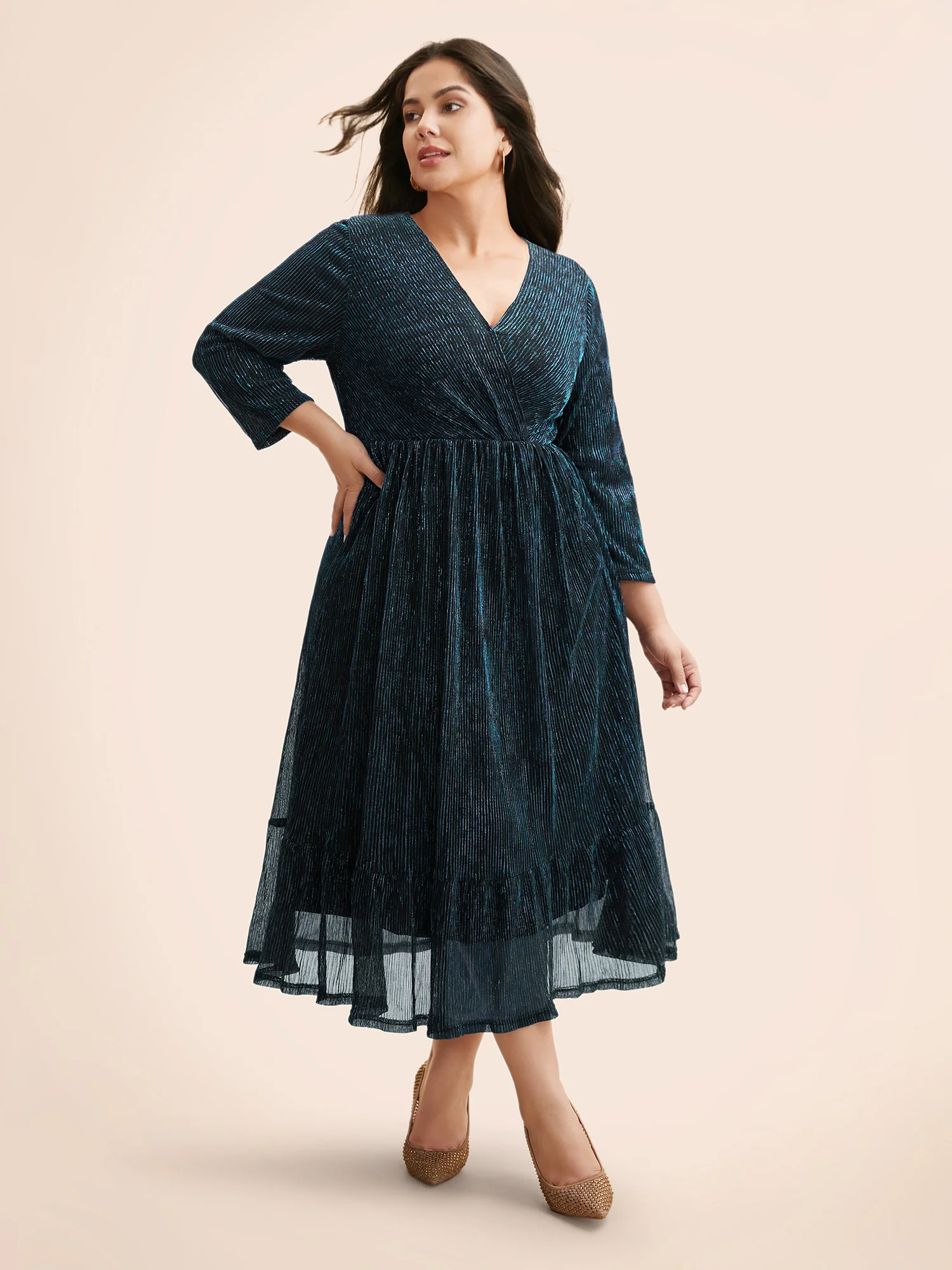Luxe Mesh Pleated Elastic Waist Wrap Dress - Image 14