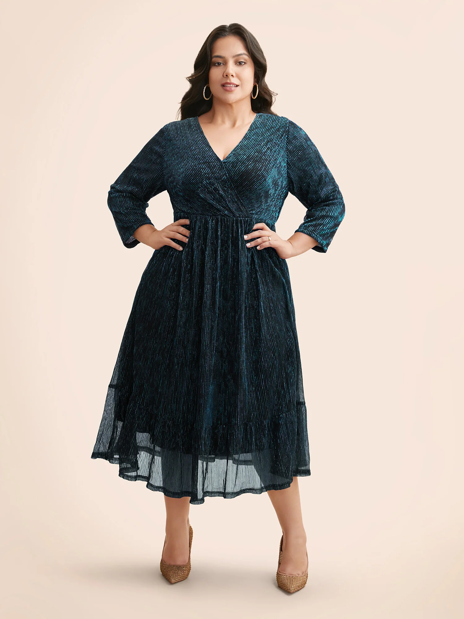 Luxe Mesh Pleated Elastic Waist Wrap Dress - Image 15
