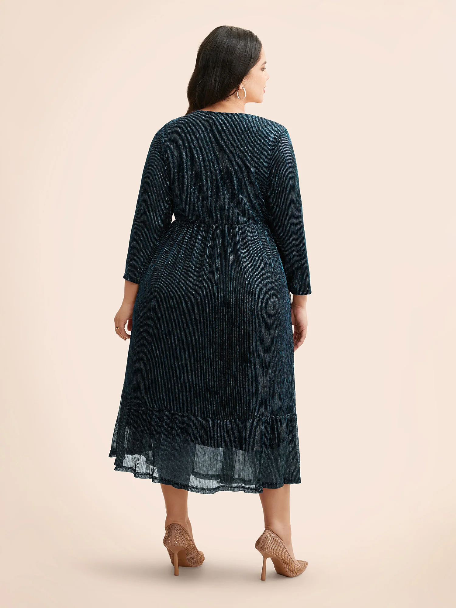 Luxe Mesh Pleated Elastic Waist Wrap Dress - Image 16