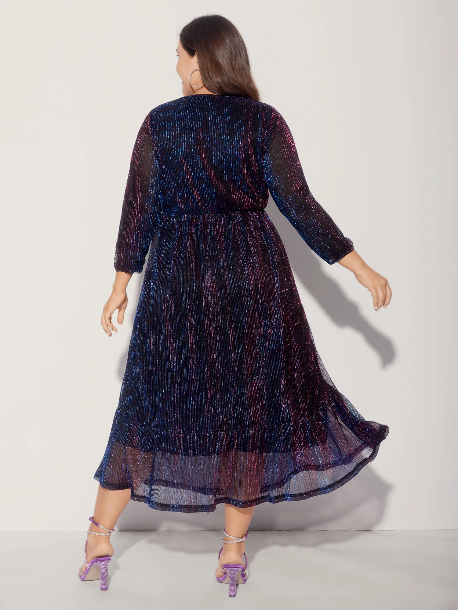 Luxe Mesh Pleated Elastic Waist Wrap Dress - Image 4