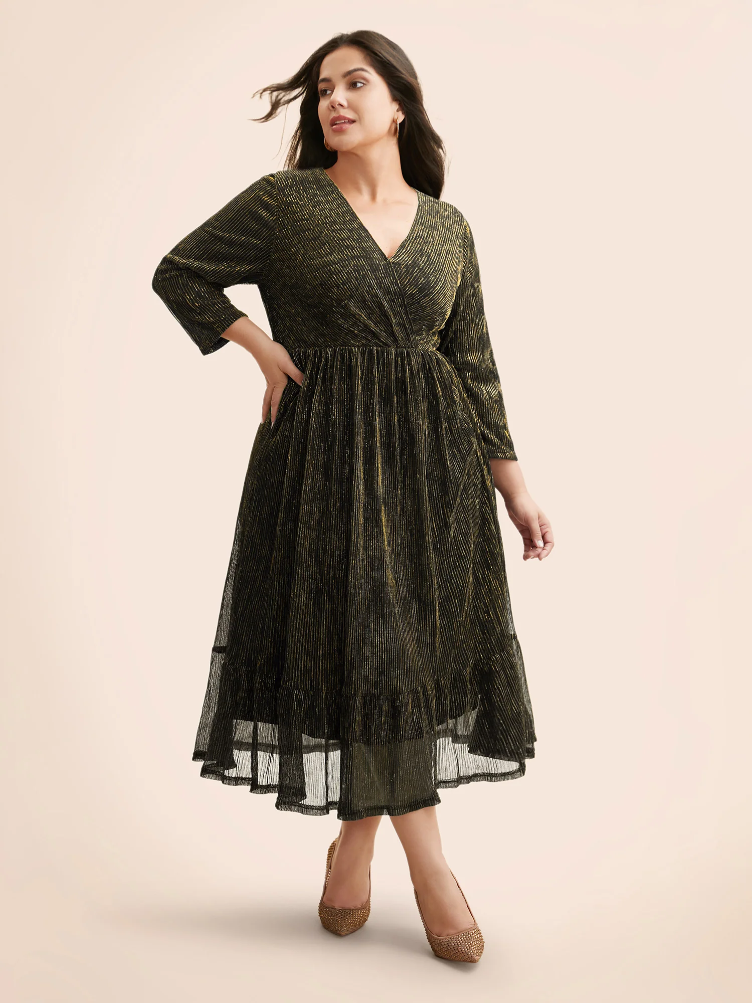 Luxe Mesh Pleated Elastic Waist Wrap Dress - Image 8