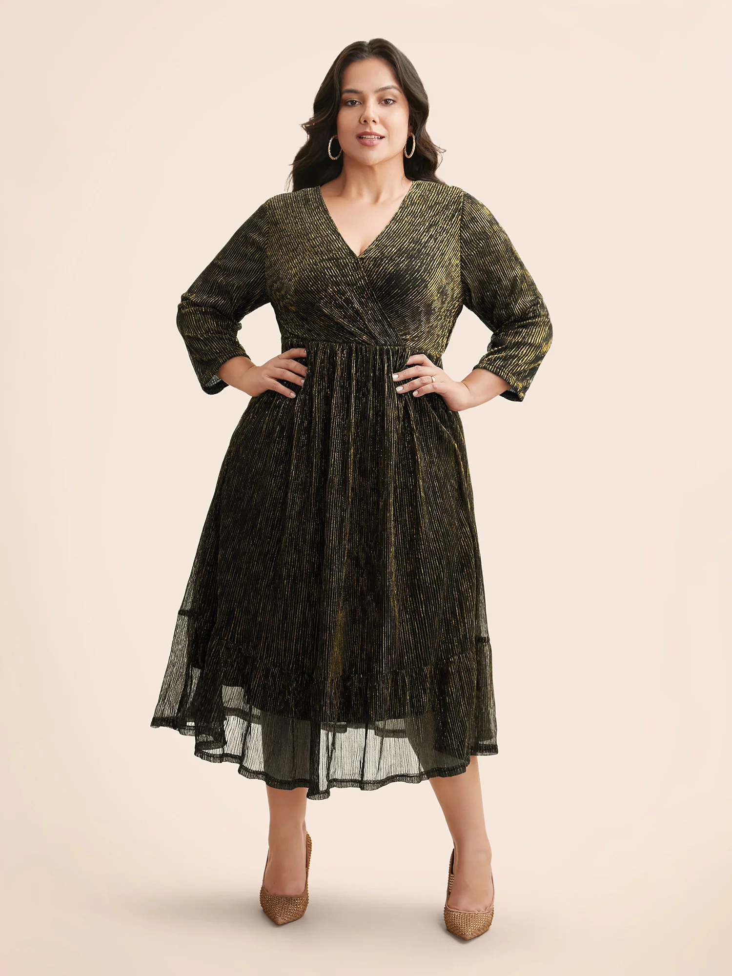 Luxe Mesh Pleated Elastic Waist Wrap Dress - Image 9
