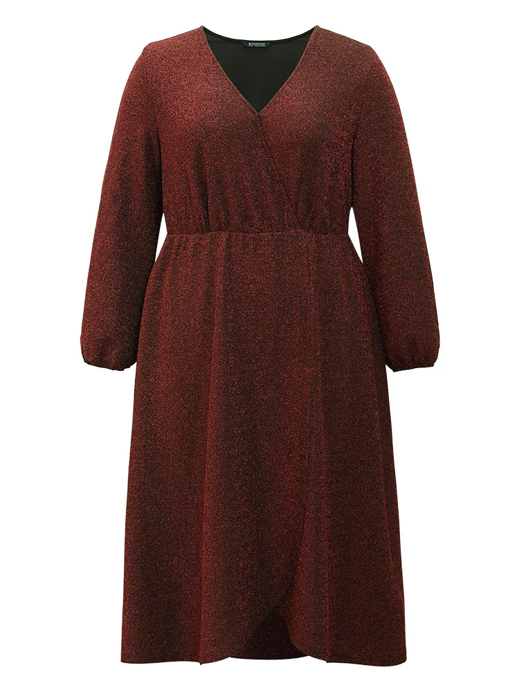 Luxe Overlap Collar Gathered Split Hem Dress - Image 5