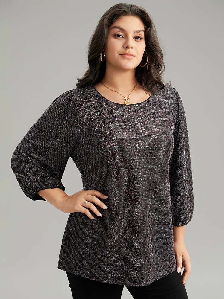 Lurex Round Neck Lantern Sleeve T-shirt - Image 11