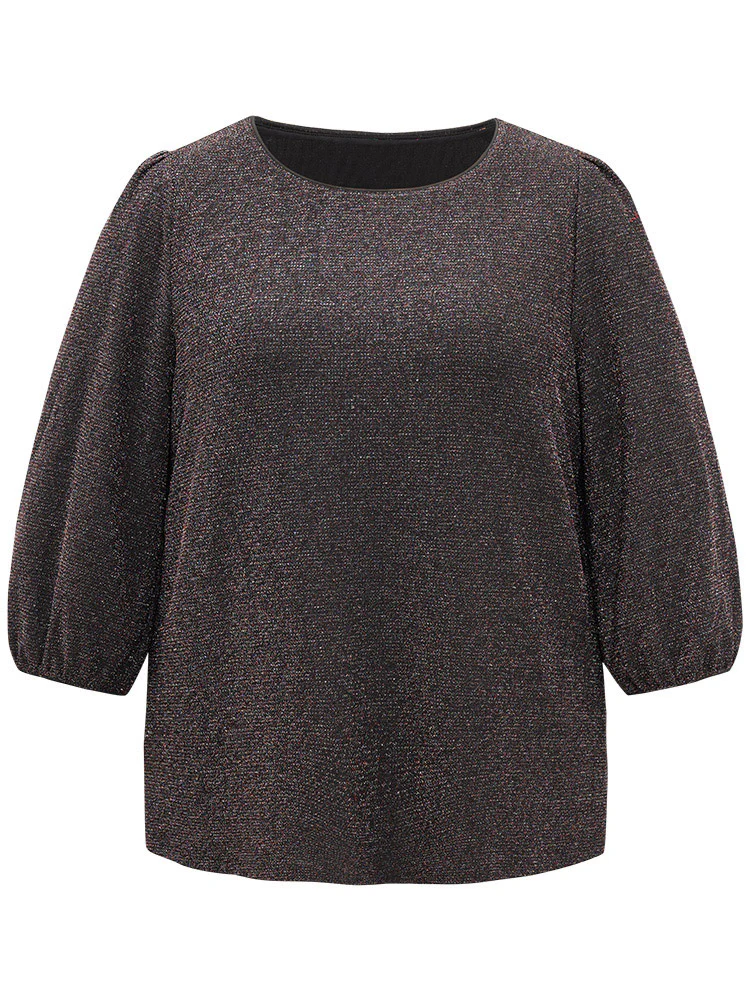 Lurex Round Neck Lantern Sleeve T-shirt - Image 14