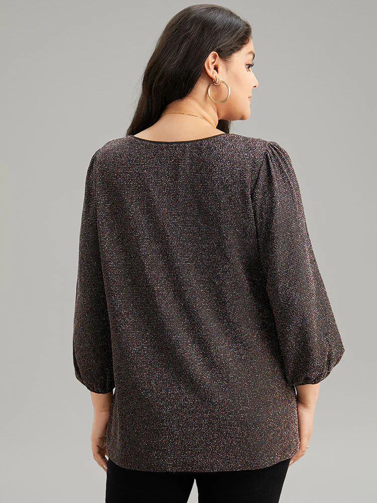 Lurex Round Neck Lantern Sleeve T-shirt - Image 2