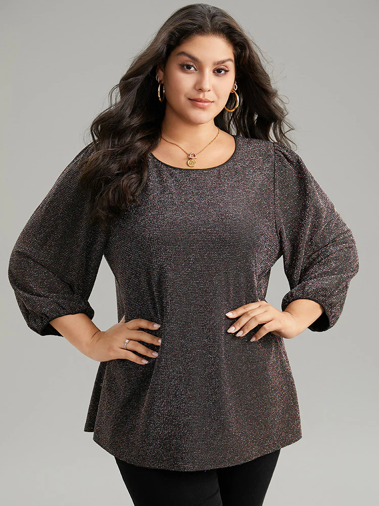 Lurex Round Neck Lantern Sleeve T-shirt - Image 5