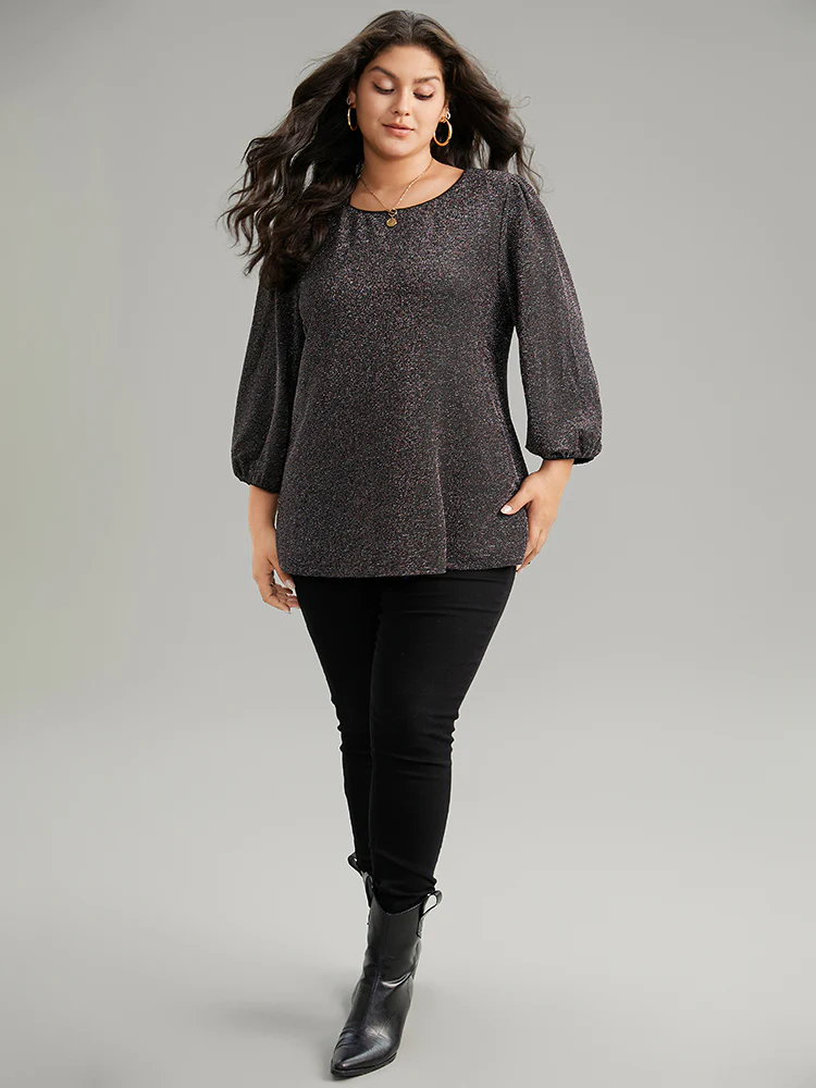 Lurex Round Neck Lantern Sleeve T-shirt - Image 7