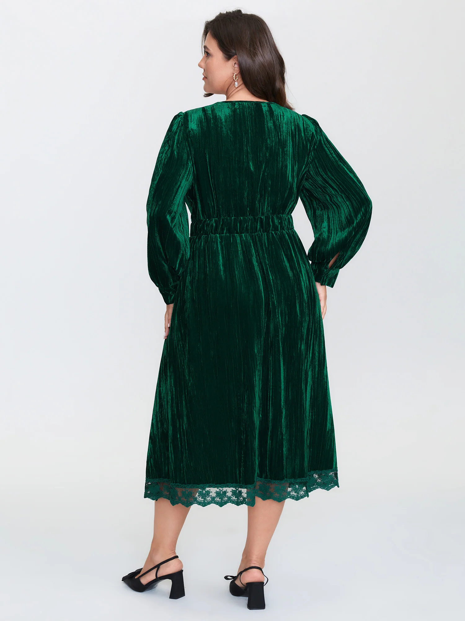 Luxe Textured Velvet Lace Trim Midi Dress - Image 6