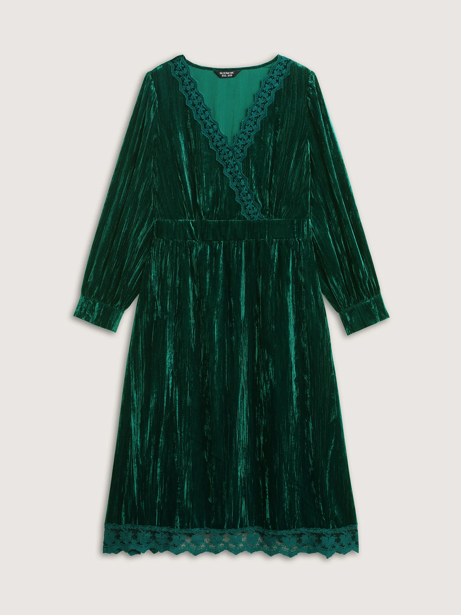 Luxe Textured Velvet Lace Trim Midi Dress - Image 9