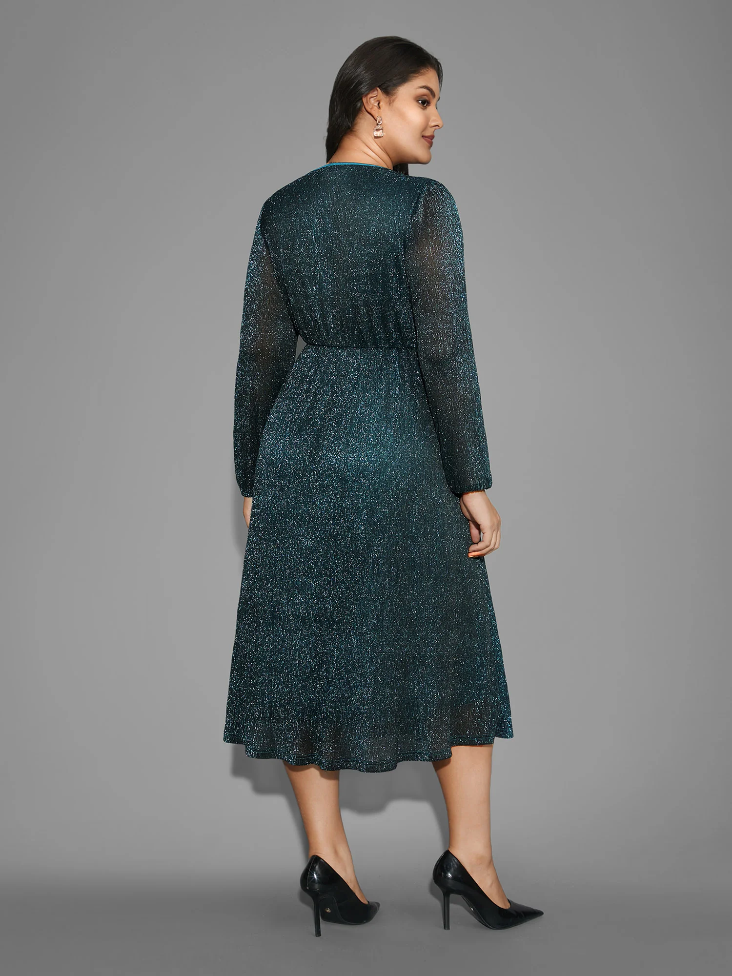 Luxe V Neck Ruched Mesh Dress - Image 4