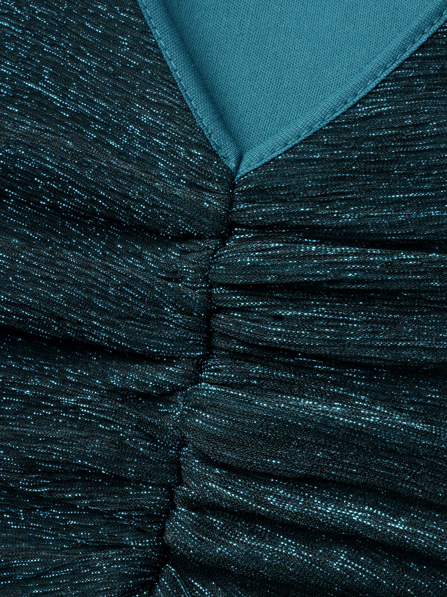 Luxe V Neck Ruched Mesh Dress - Image 5