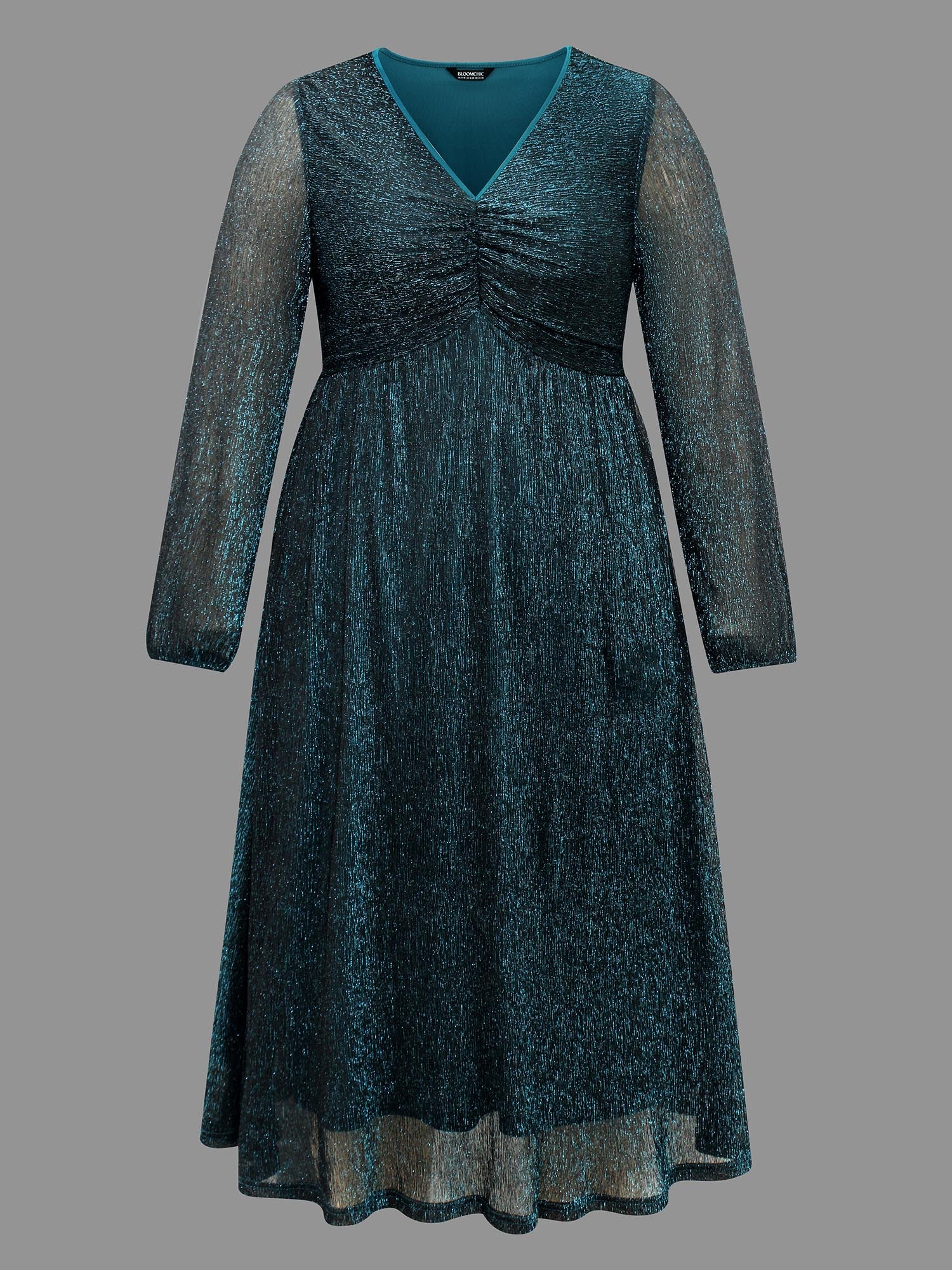 Luxe V Neck Ruched Mesh Dress - Image 7