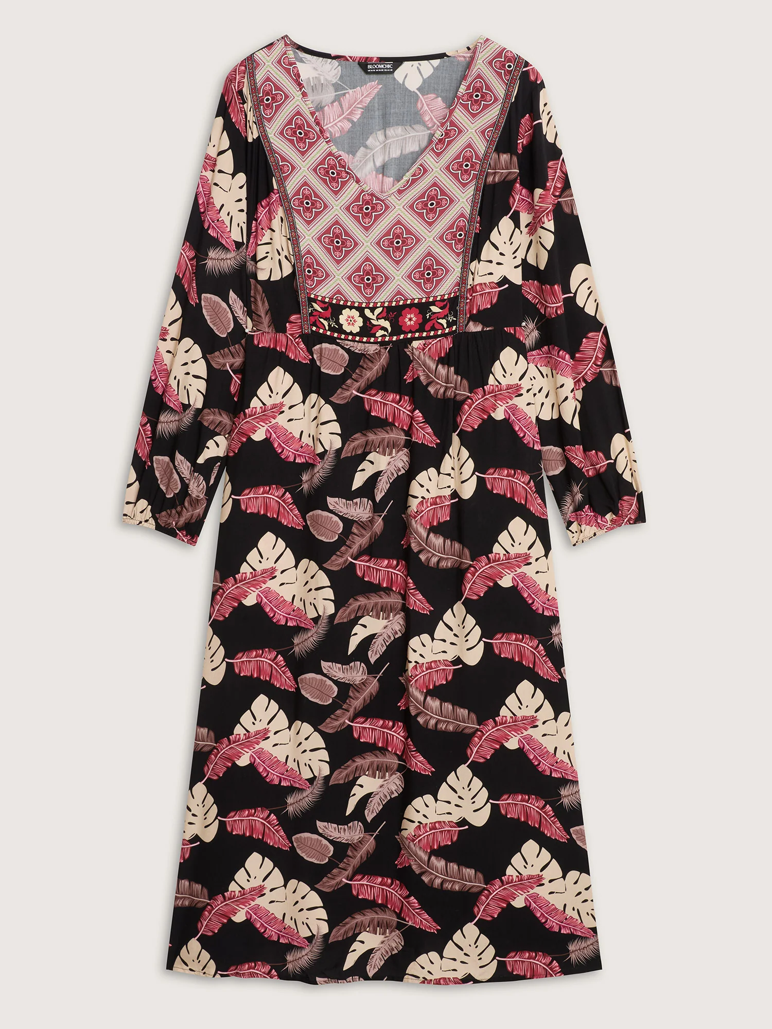 Maple Leaf Print Contrast Neck Maxi Dress - Image 7