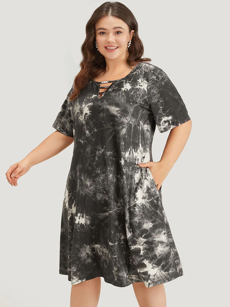 Marble Cut Out Pocket Zipper Midi Dress - Image 2