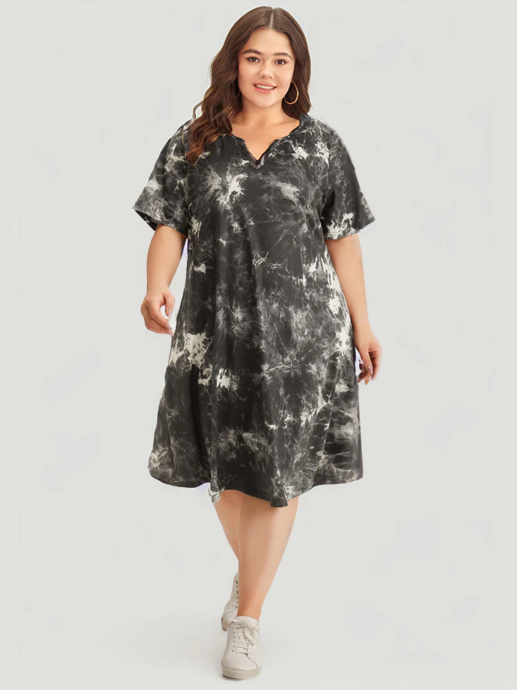 Marble Cut Out Pocket Zipper Midi Dress - Image 3