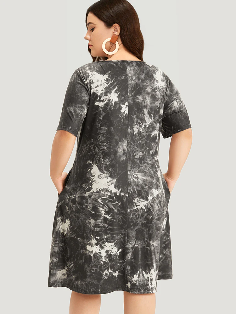 Marble Cut Out Pocket Zipper Midi Dress - Image 4