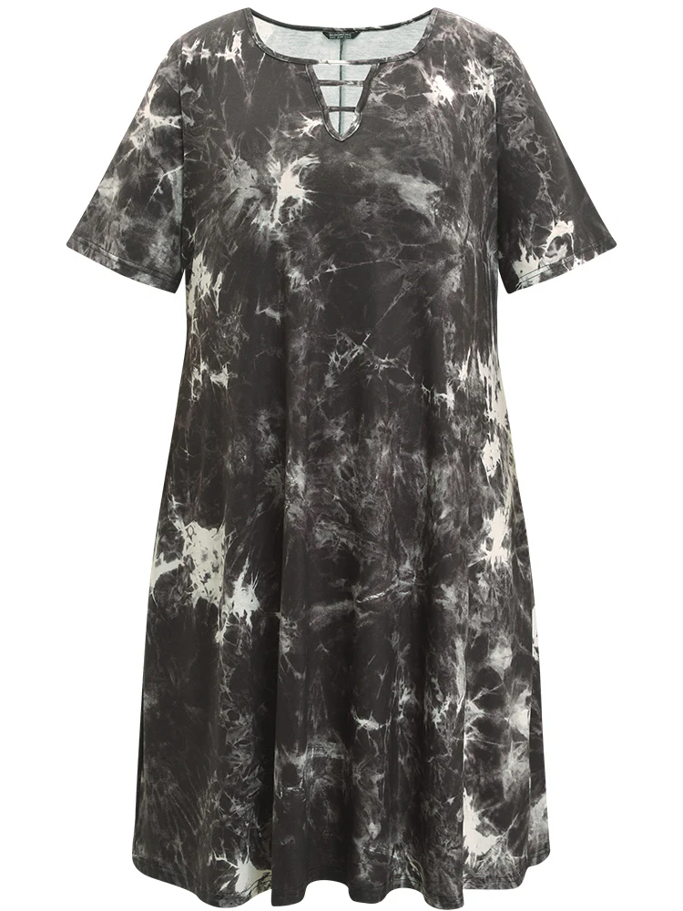 Marble Cut Out Pocket Zipper Midi Dress - Image 7