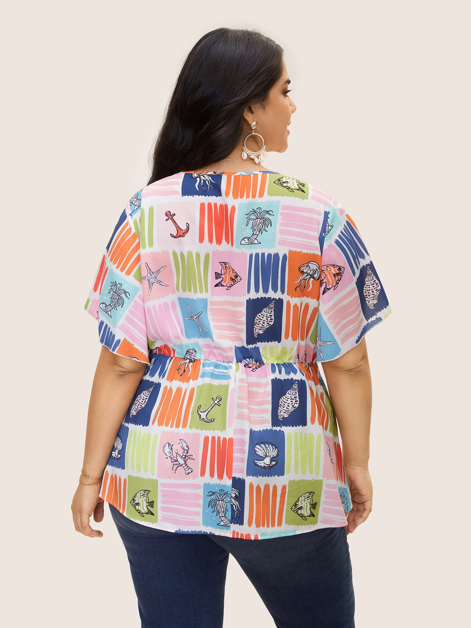 Marine Elements Contrast Petal Sleeve Blouse - Image 2