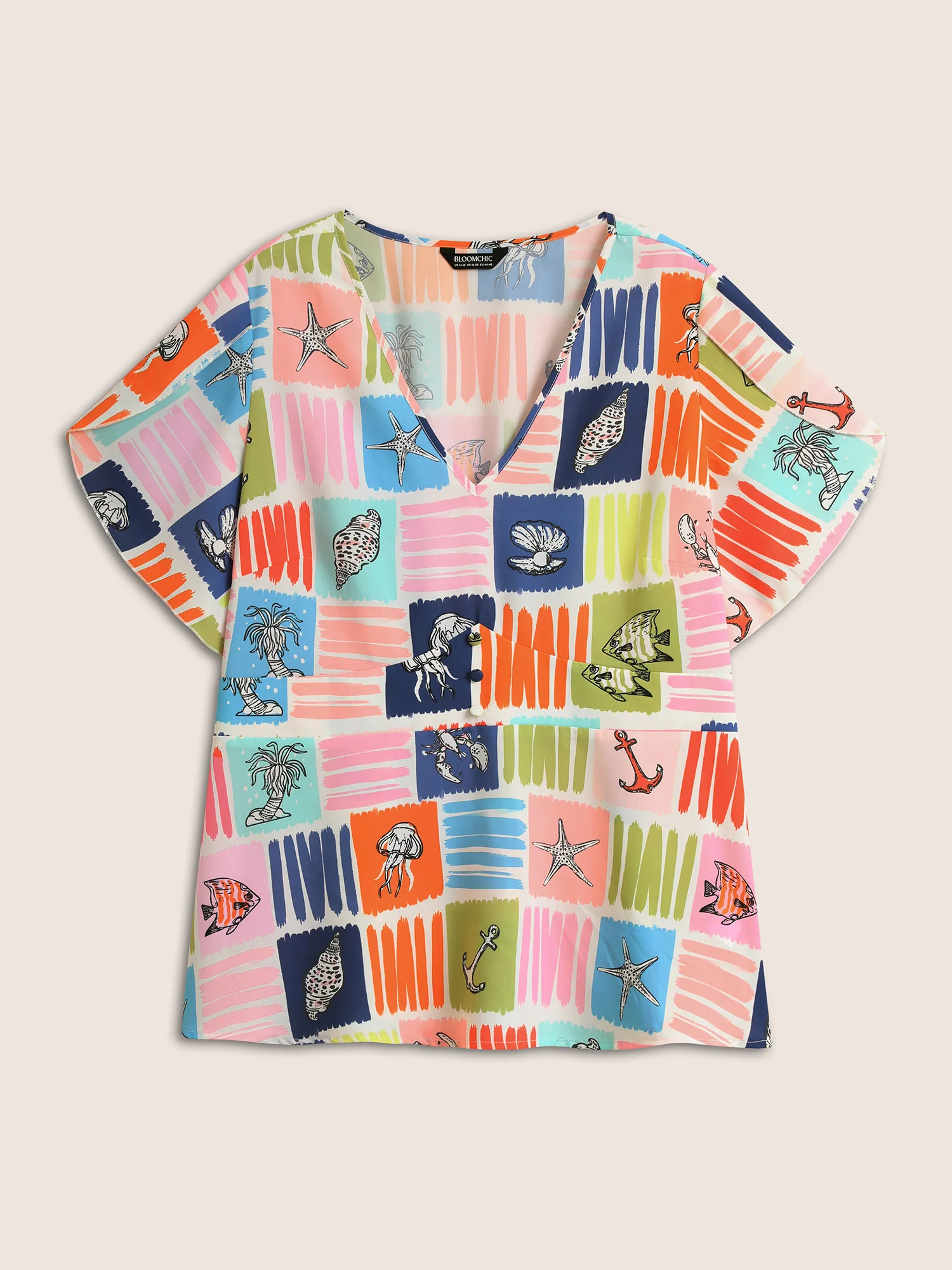 Marine Elements Contrast Petal Sleeve Blouse - Image 7