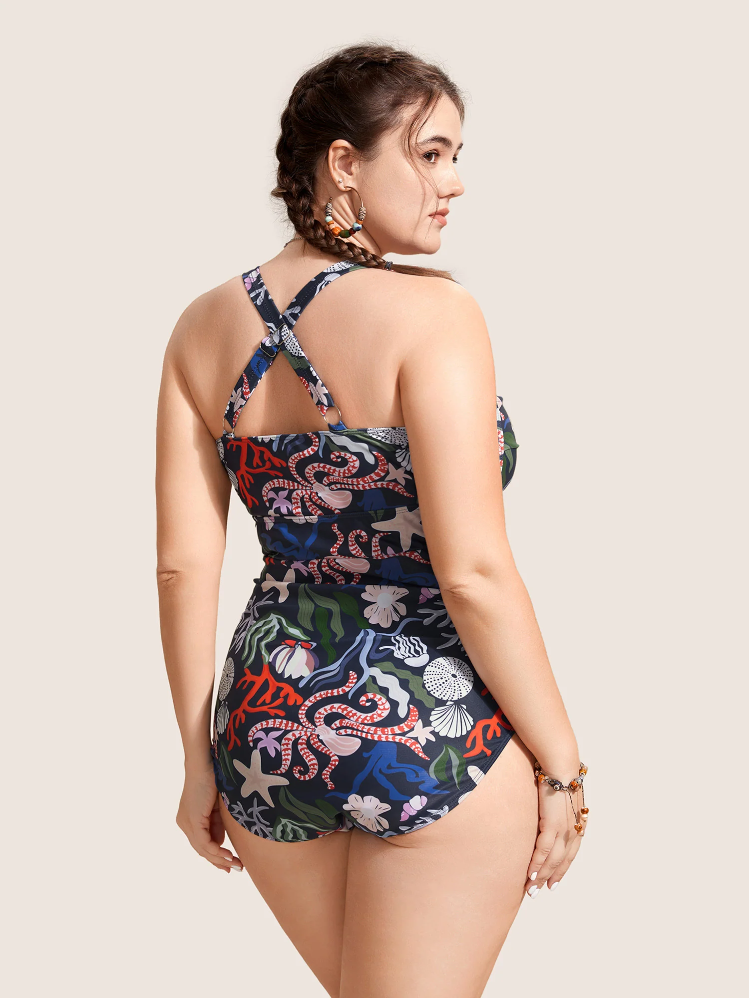 Marine Elements Drawstring Gathered One Piece Swimsuit - Image 2