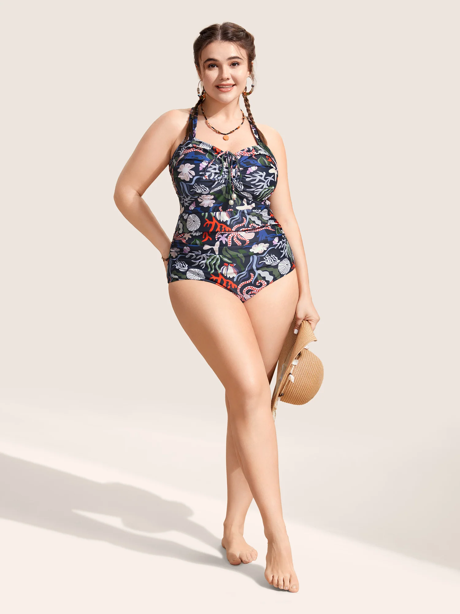 Marine Elements Drawstring Gathered One Piece Swimsuit - Image 3