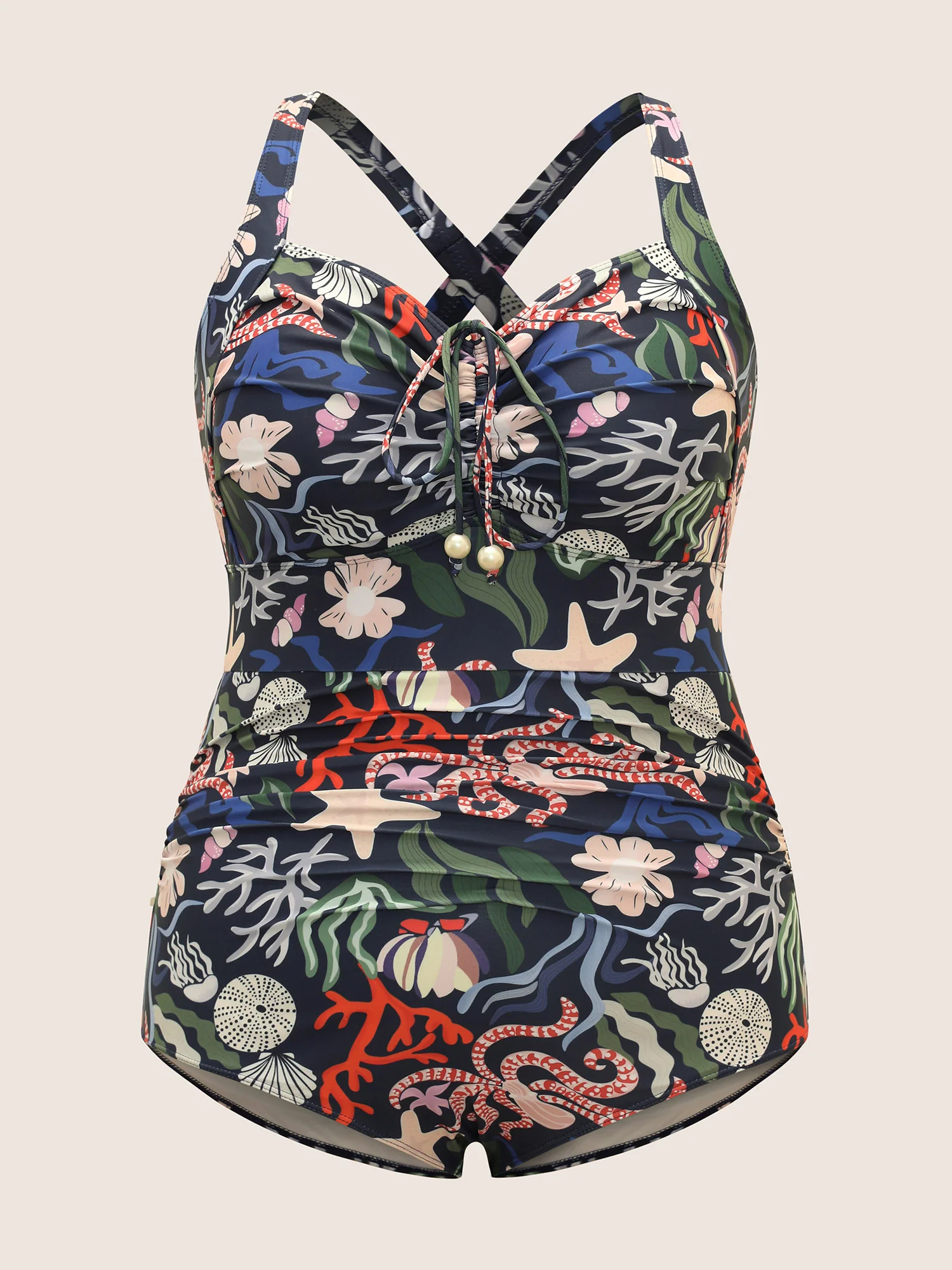 Marine Elements Drawstring Gathered One Piece Swimsuit - Image 7