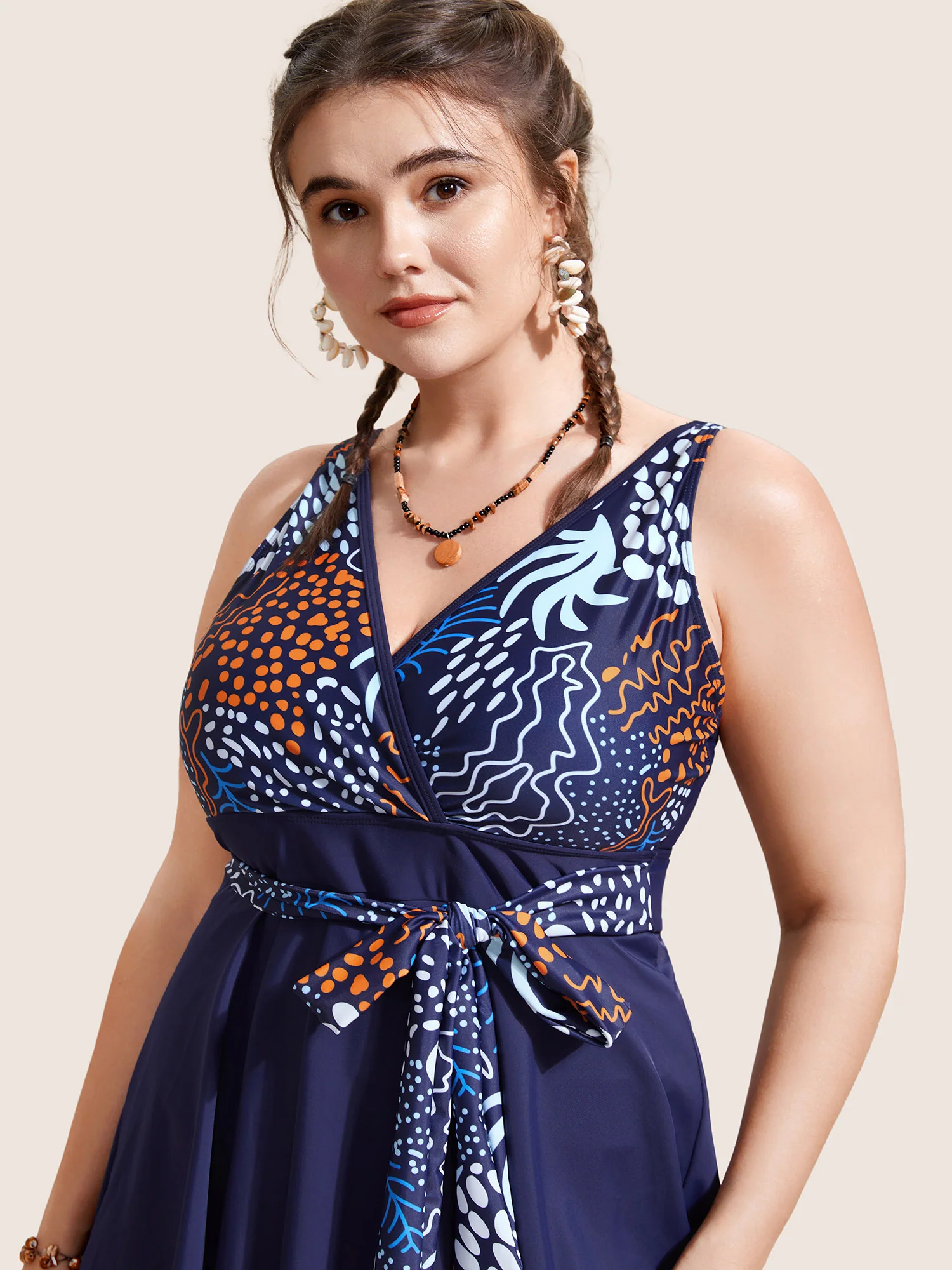 Marine Elements Patchwork Tie Knot Swim Dress - Image 4