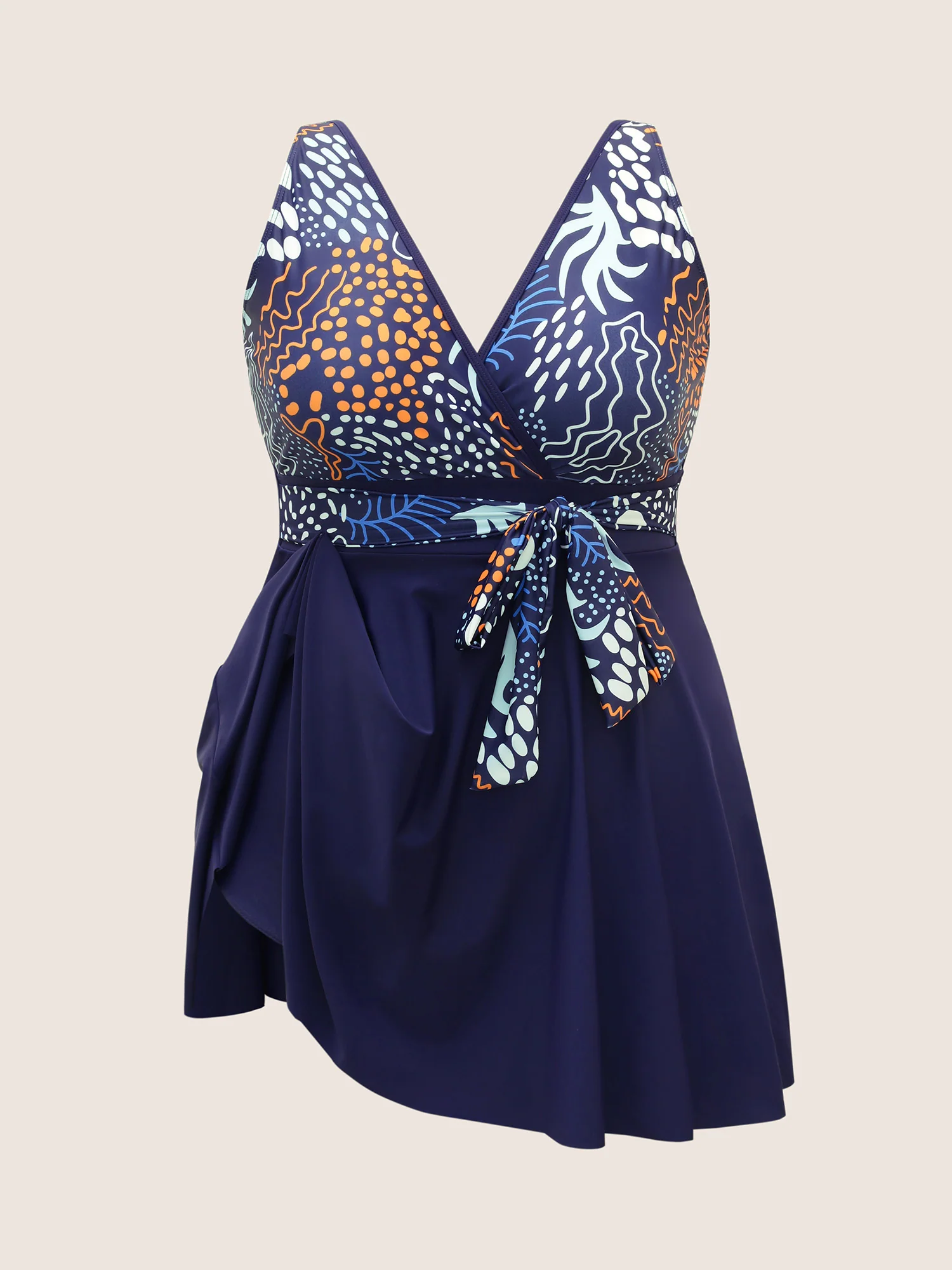 Marine Elements Patchwork Tie Knot Swim Dress - Image 7