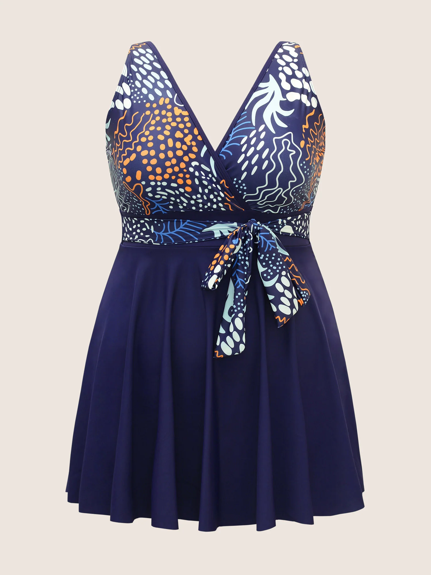 Marine Elements Patchwork Tie Knot Swim Dress - Image 8