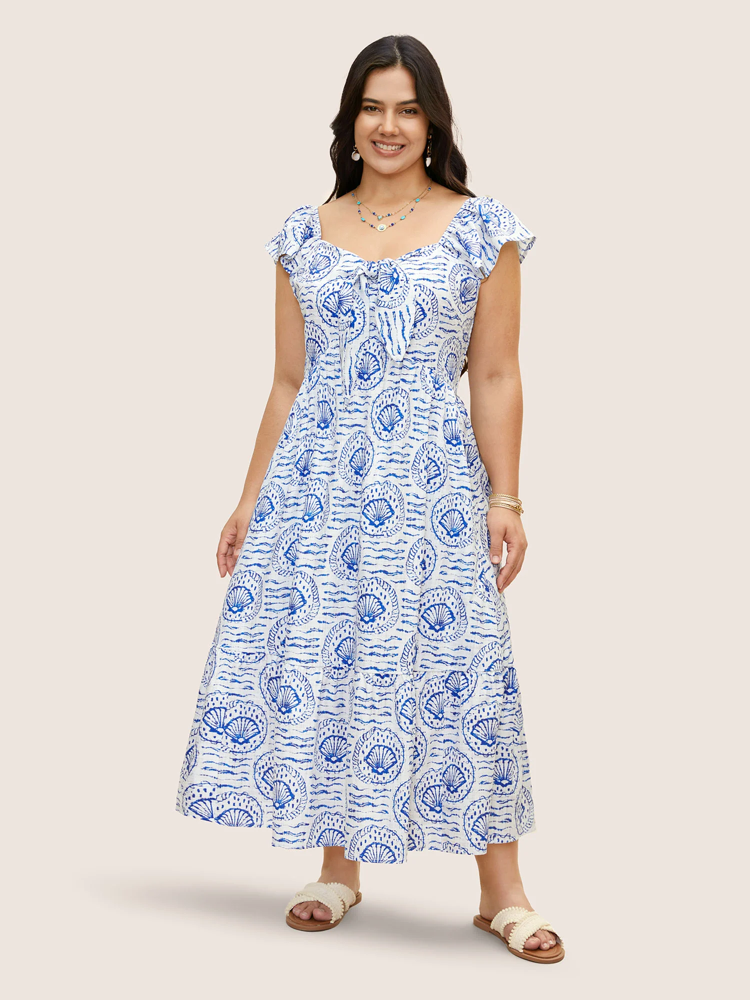 Marine Elements Ruffles Tie Knot Maxi Dress - Image 2