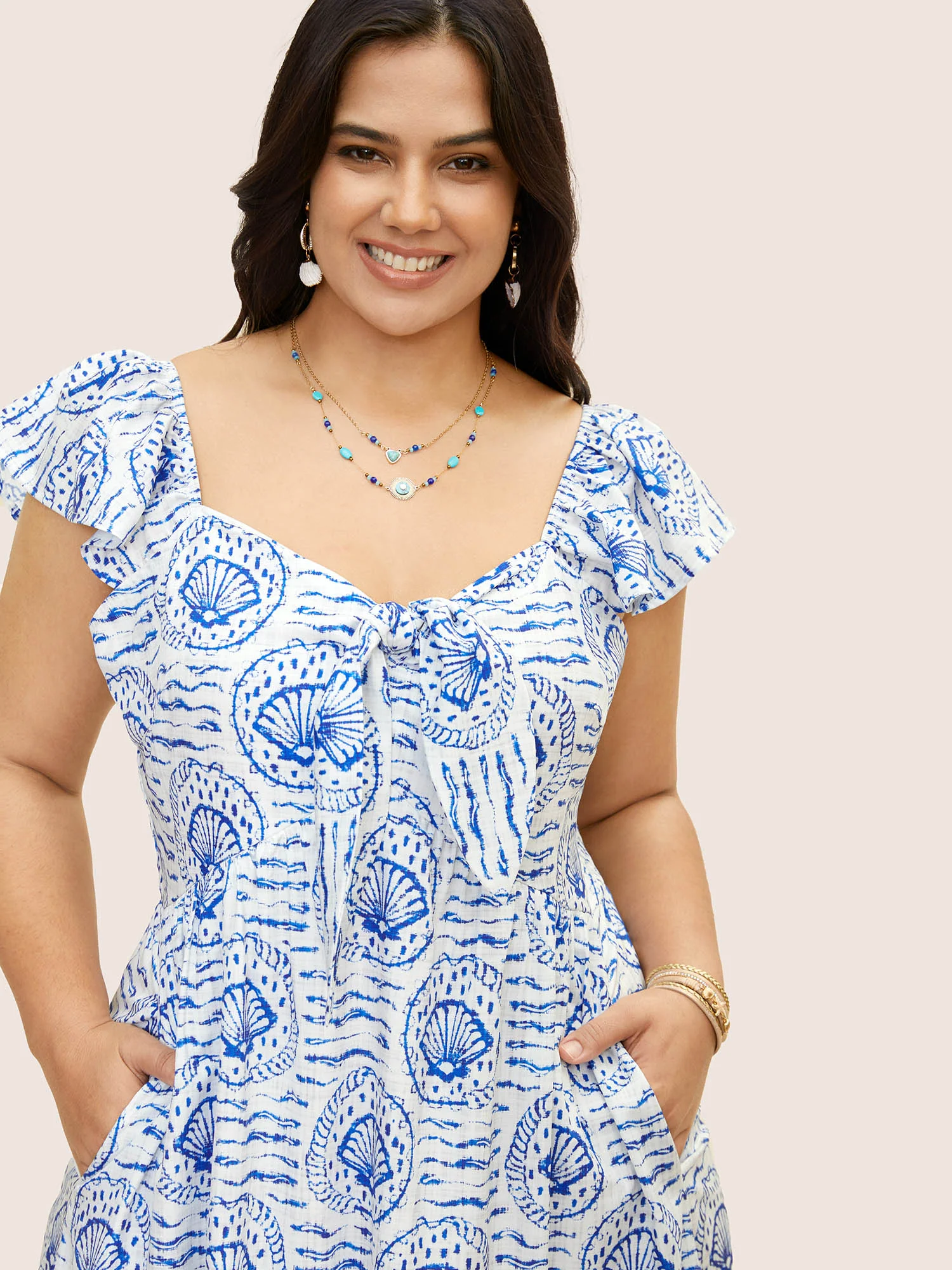 Marine Elements Ruffles Tie Knot Maxi Dress - Image 4