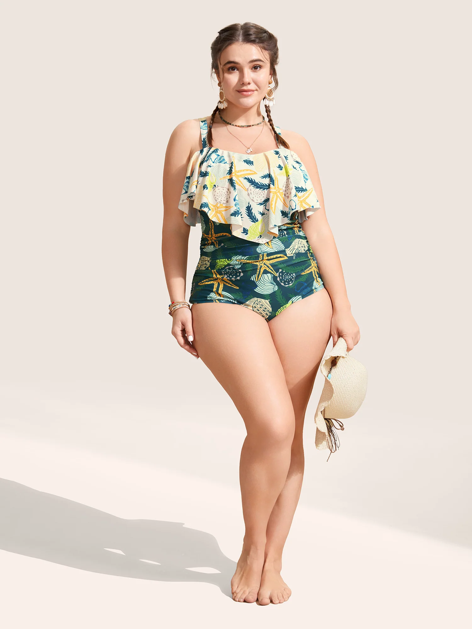 Marine Elements Tiered Ruffles One Piece Swimsuit - Image 3