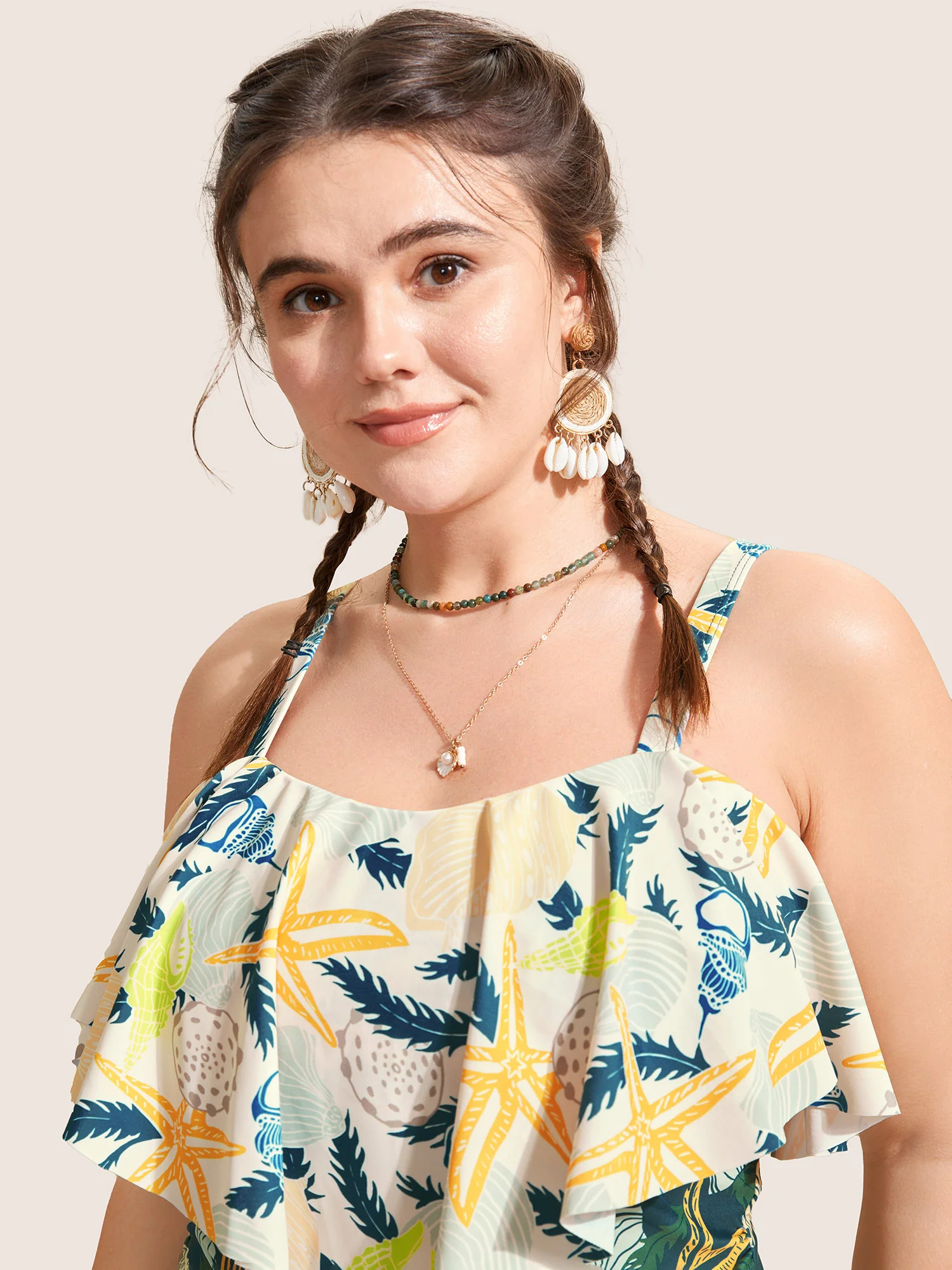 Marine Elements Tiered Ruffles One Piece Swimsuit - Image 4