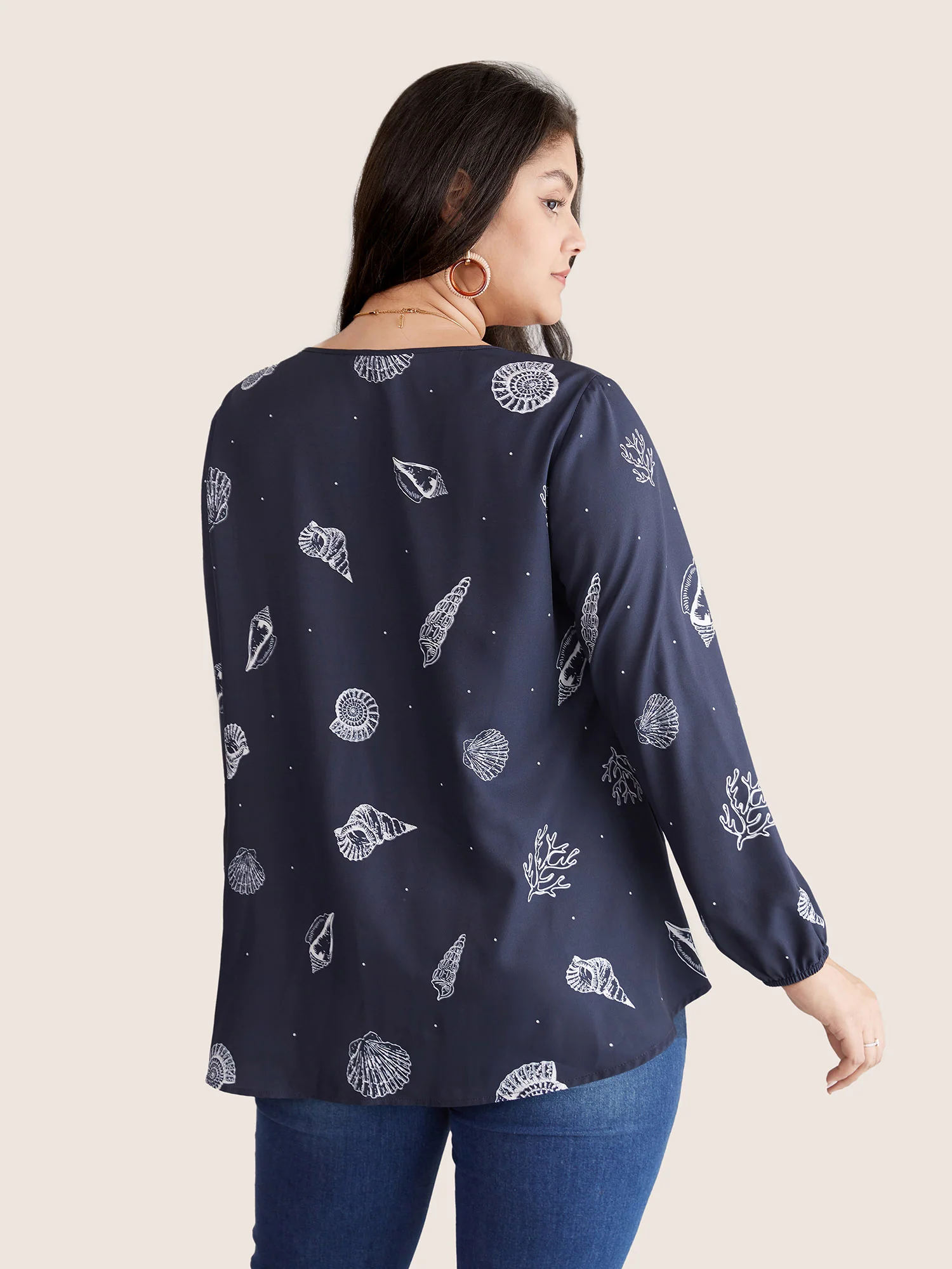 Marine Life Patterns Ties Gathered Blouse - Image 2