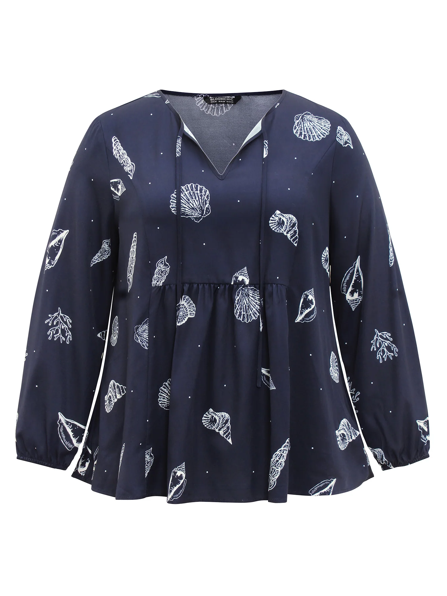 Marine Life Patterns Ties Gathered Blouse - Image 6