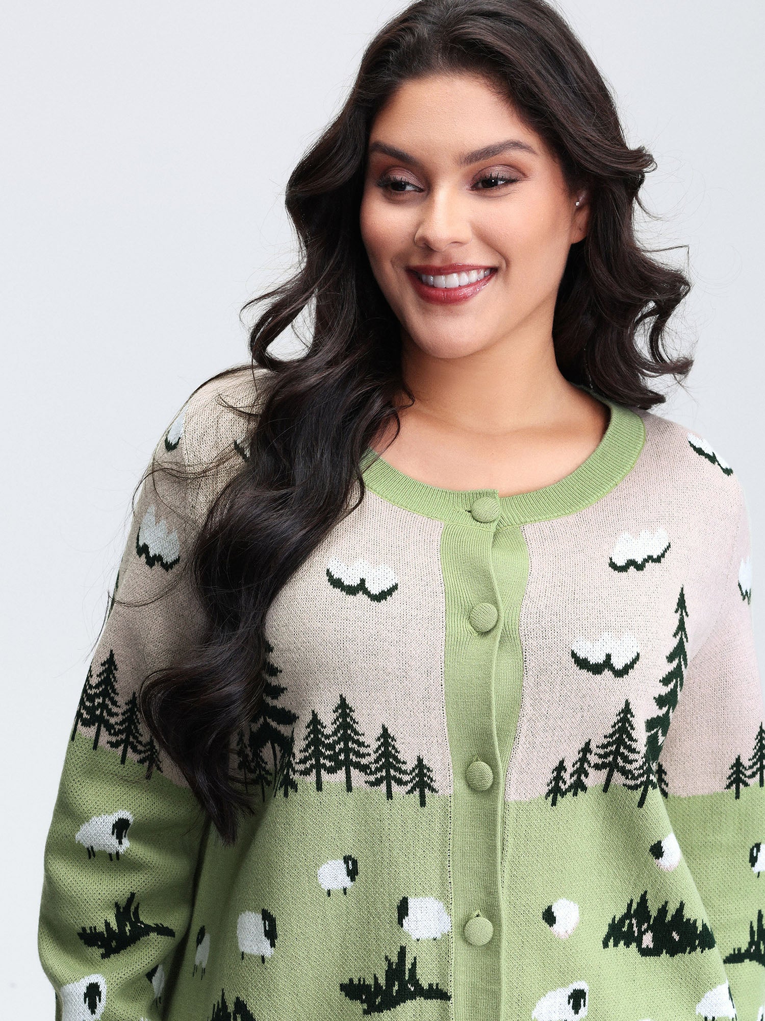 Meadow Pattern Jacquard Button Knit Cardigan - Image 2