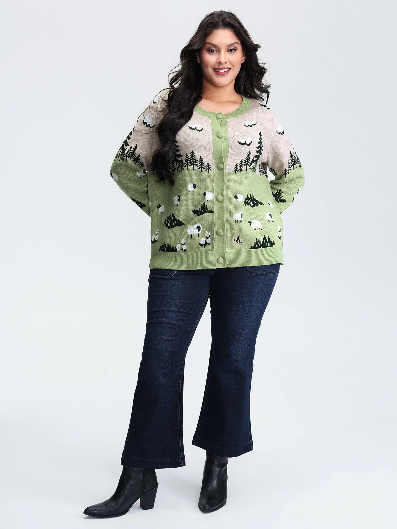 Meadow Pattern Jacquard Button Knit Cardigan - Image 3