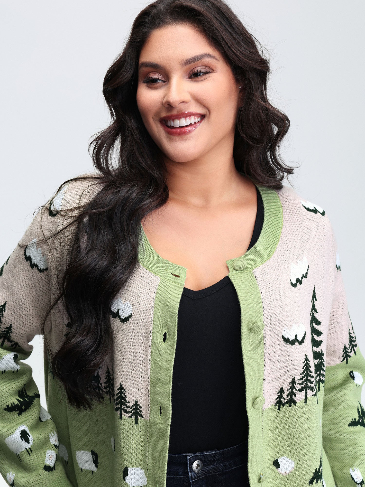 Meadow Pattern Jacquard Button Knit Cardigan - Image 4