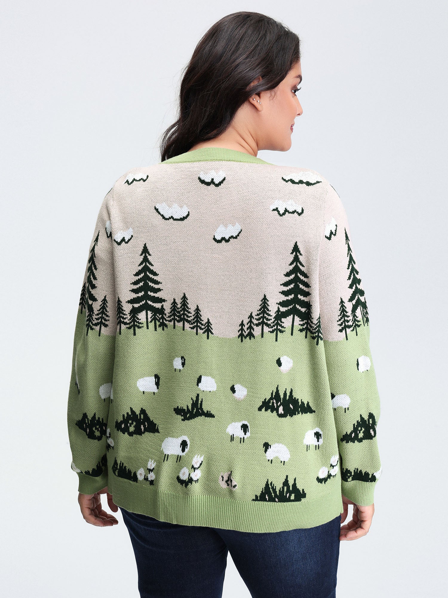 Meadow Pattern Jacquard Button Knit Cardigan - Image 5