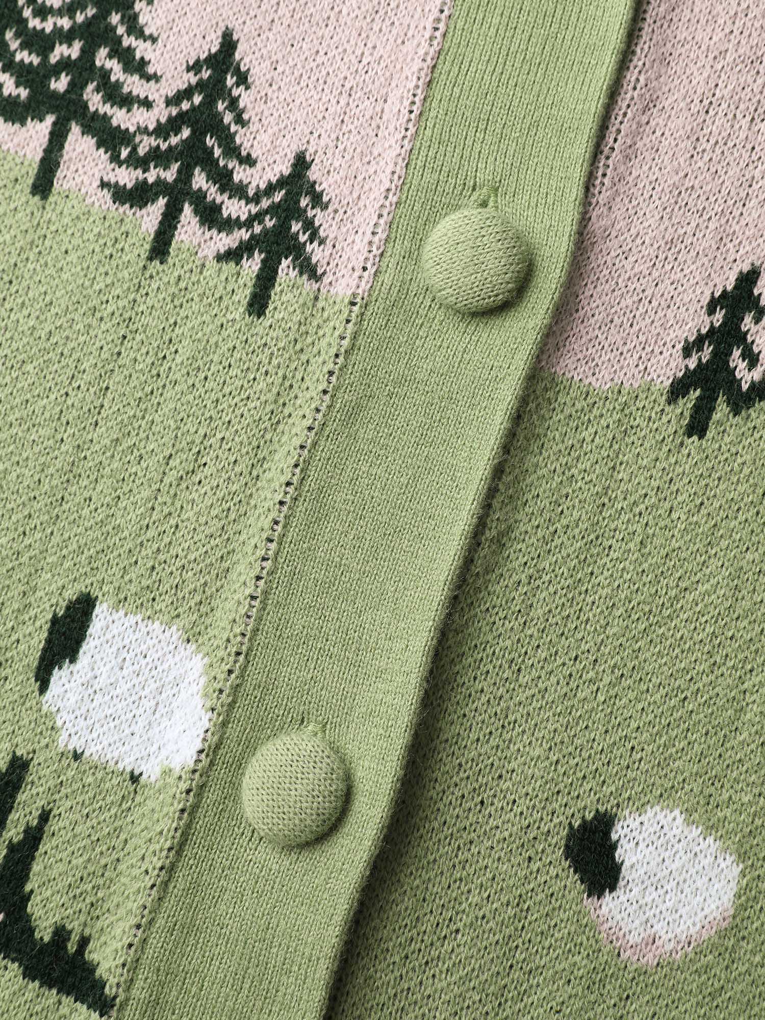 Meadow Pattern Jacquard Button Knit Cardigan - Image 6