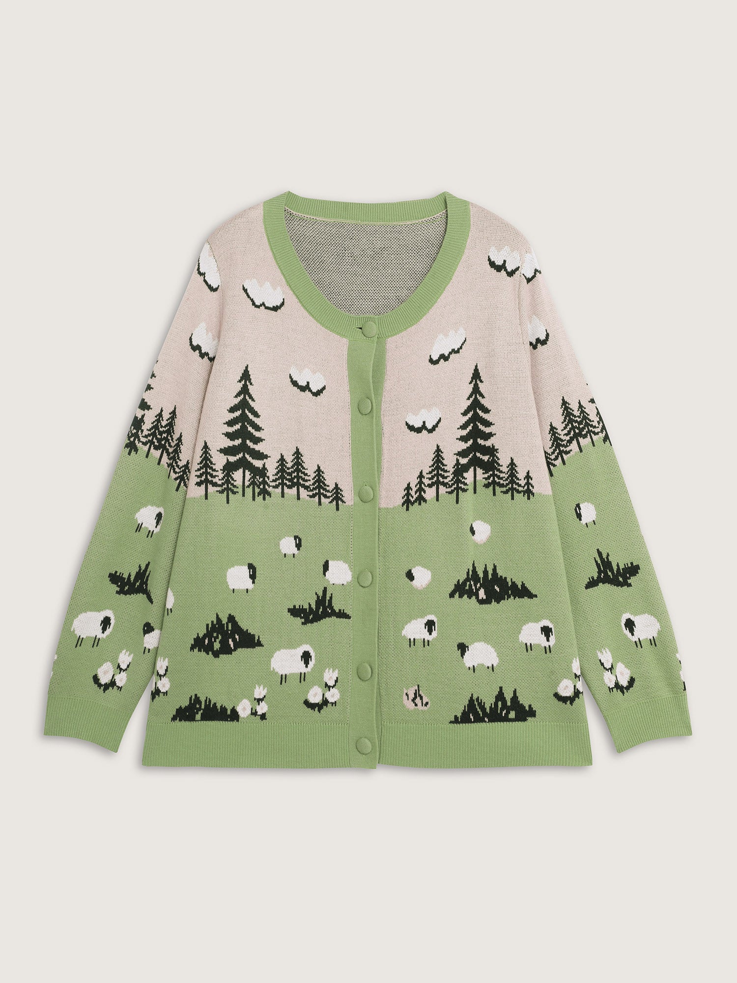 Meadow Pattern Jacquard Button Knit Cardigan - Image 9