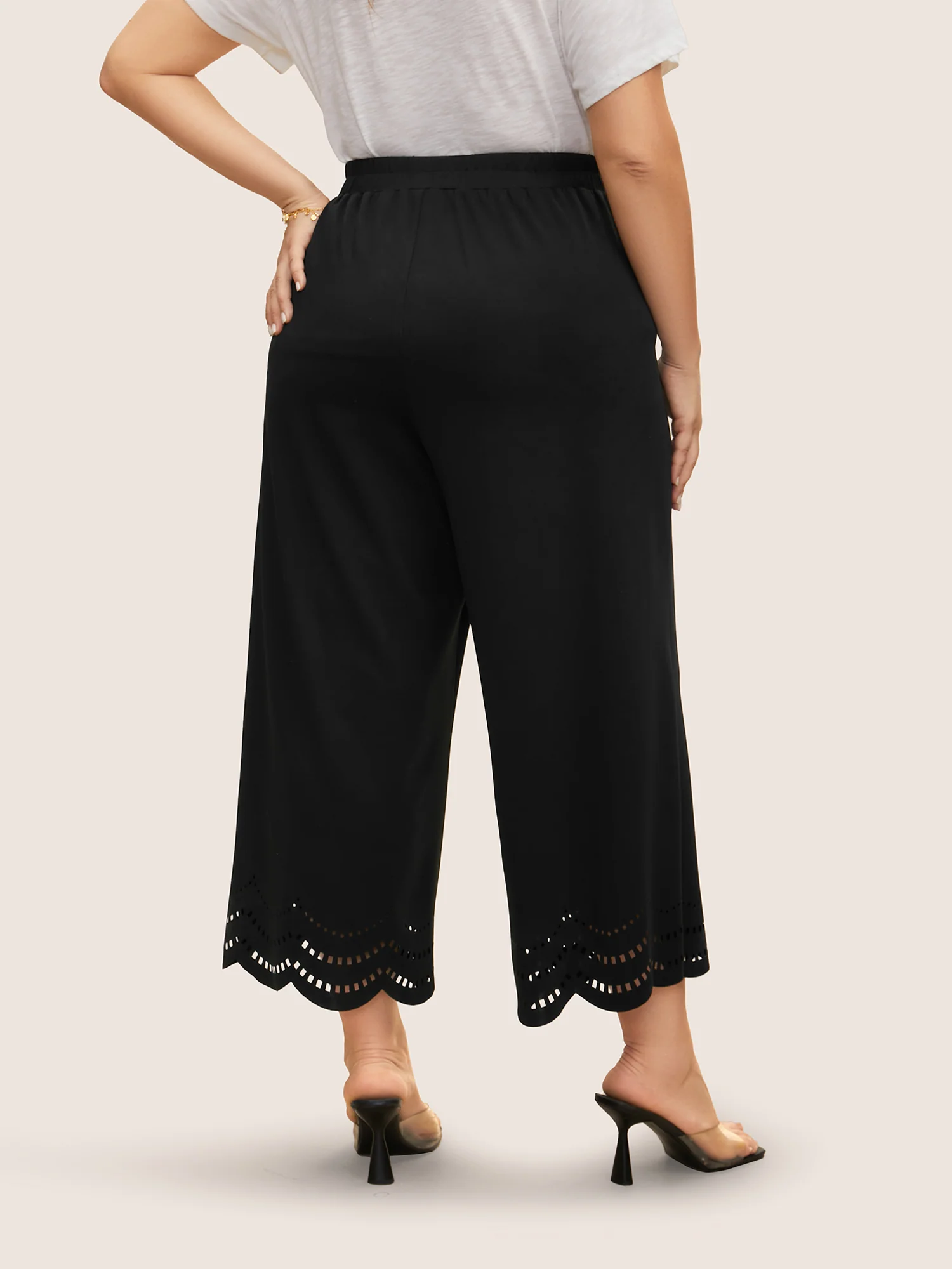 Medium stretch Laser Cut Elastic Waist Pants - Image 2