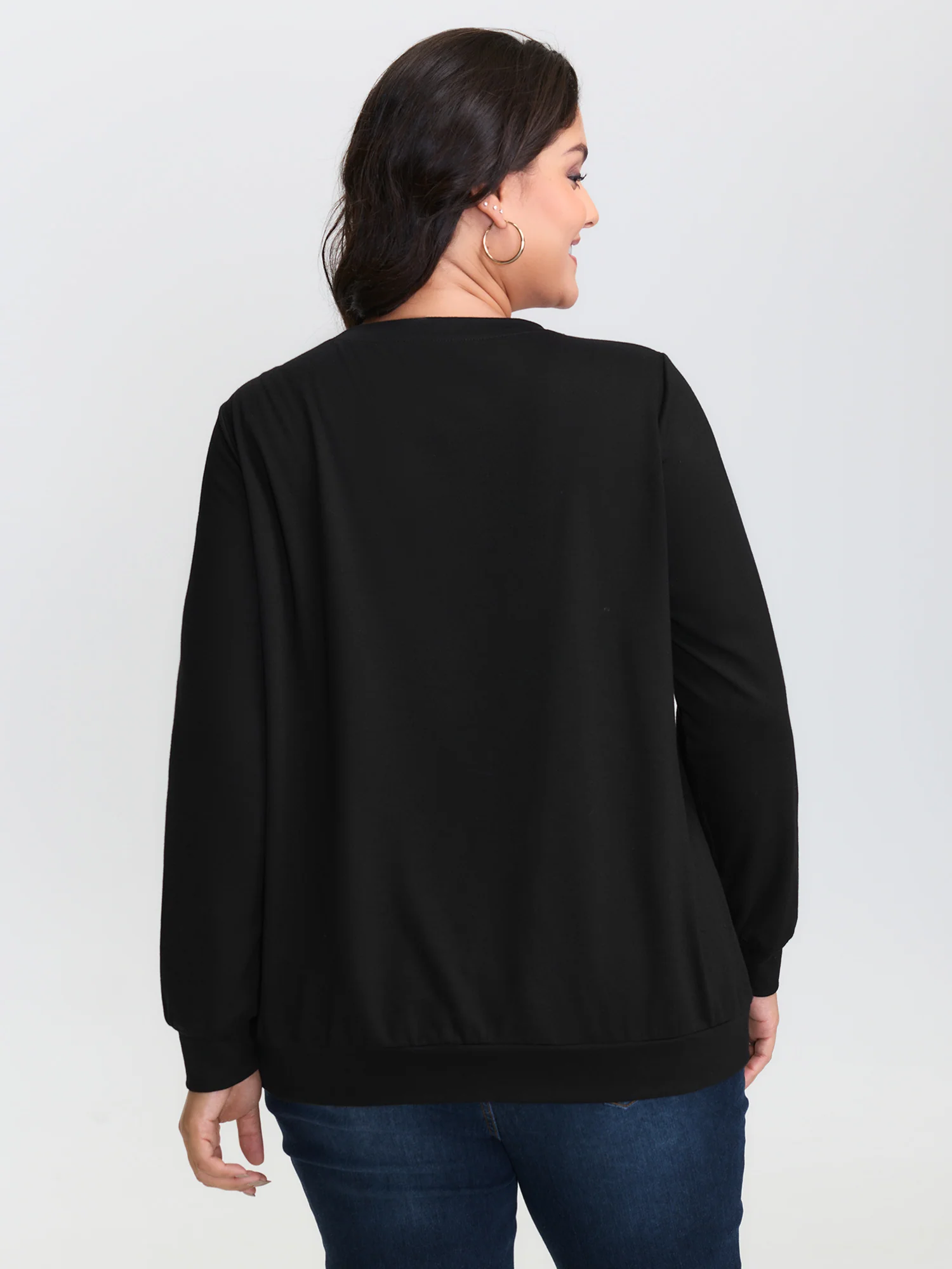 Meow Embroidery Stretchy Round Neck Sweatshirt - Image 4