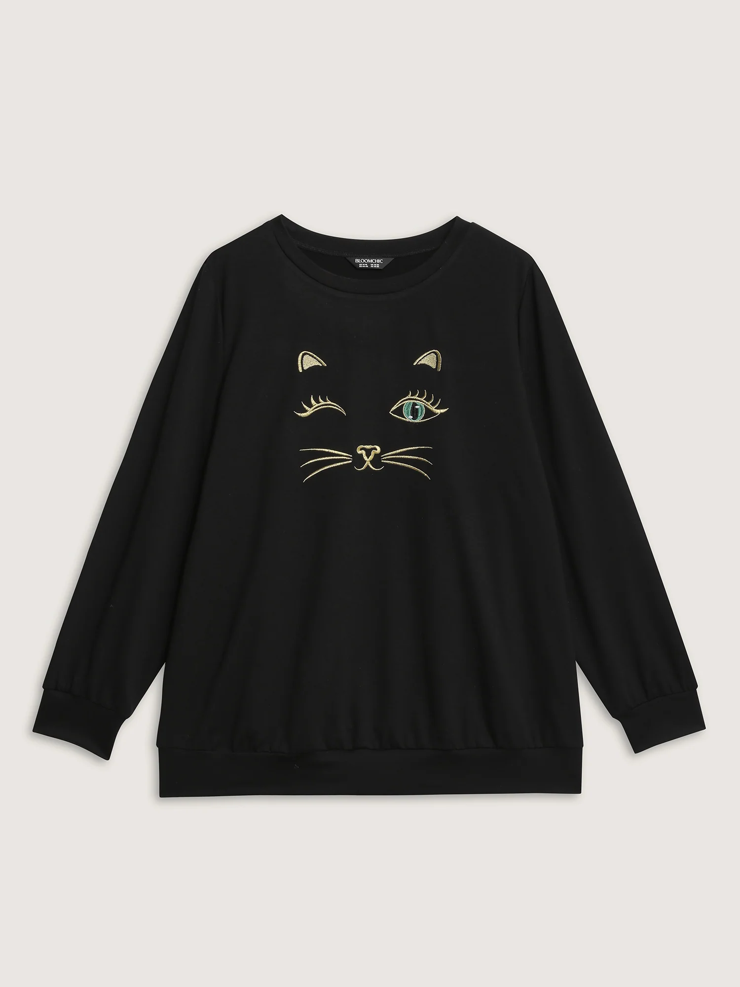 Meow Embroidery Stretchy Round Neck Sweatshirt - Image 5