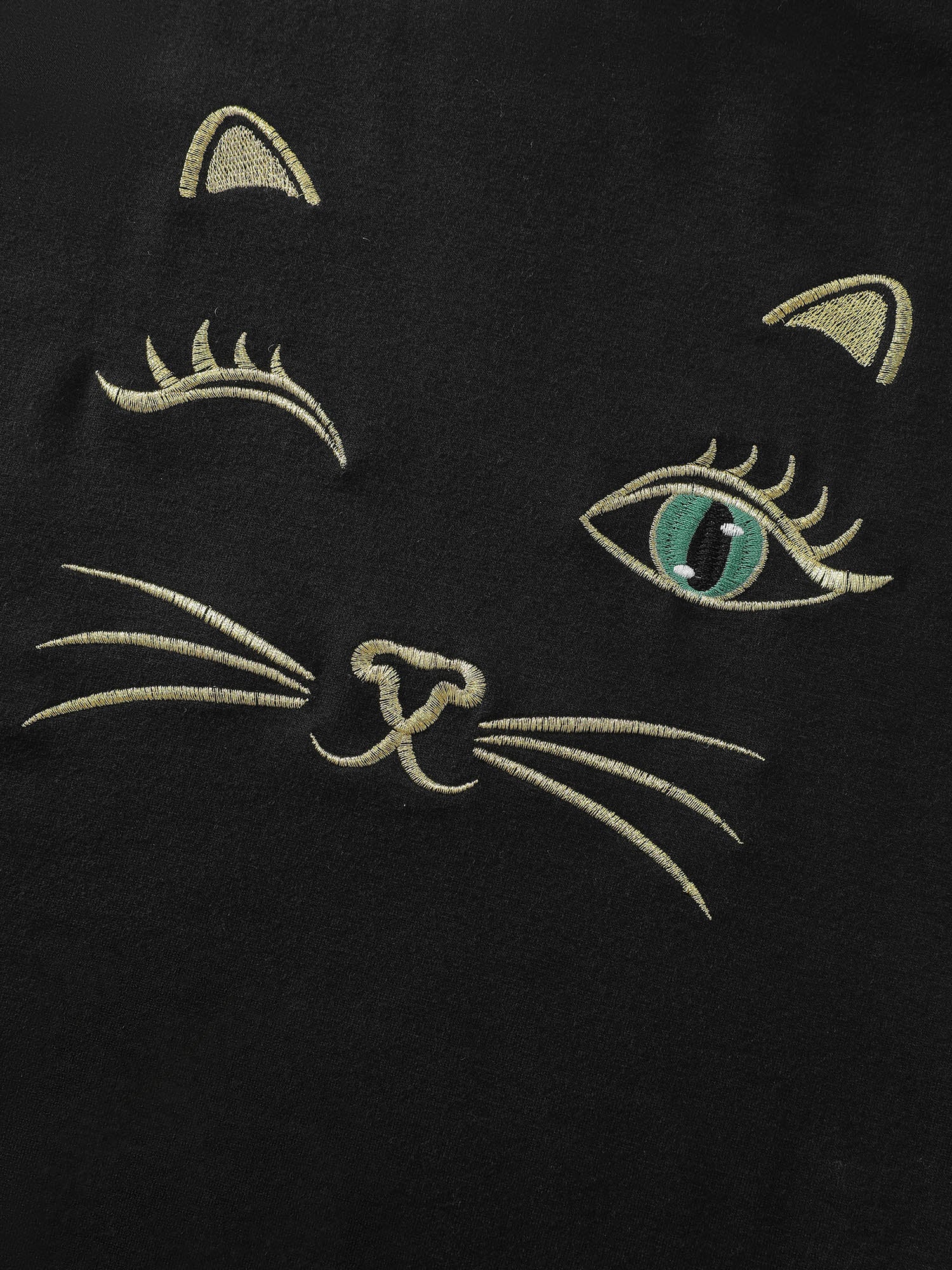 Meow Embroidery Stretchy Round Neck Sweatshirt - Image 6