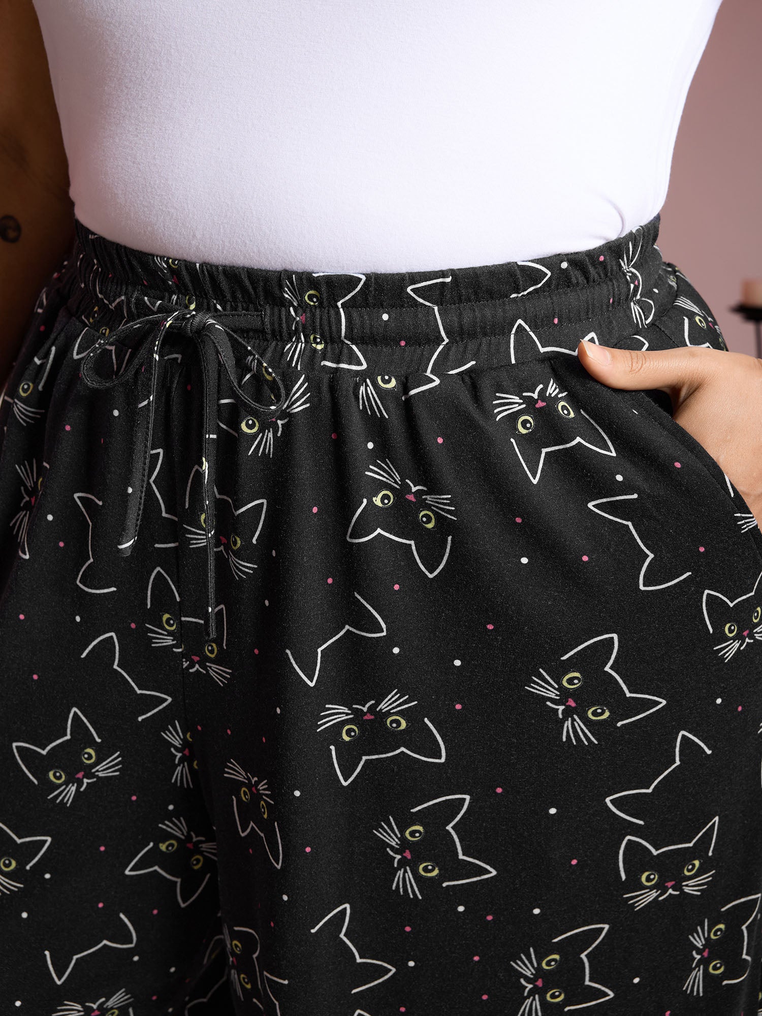 Meow Halloween Print Wide-Leg Lounge Pants - Image 3