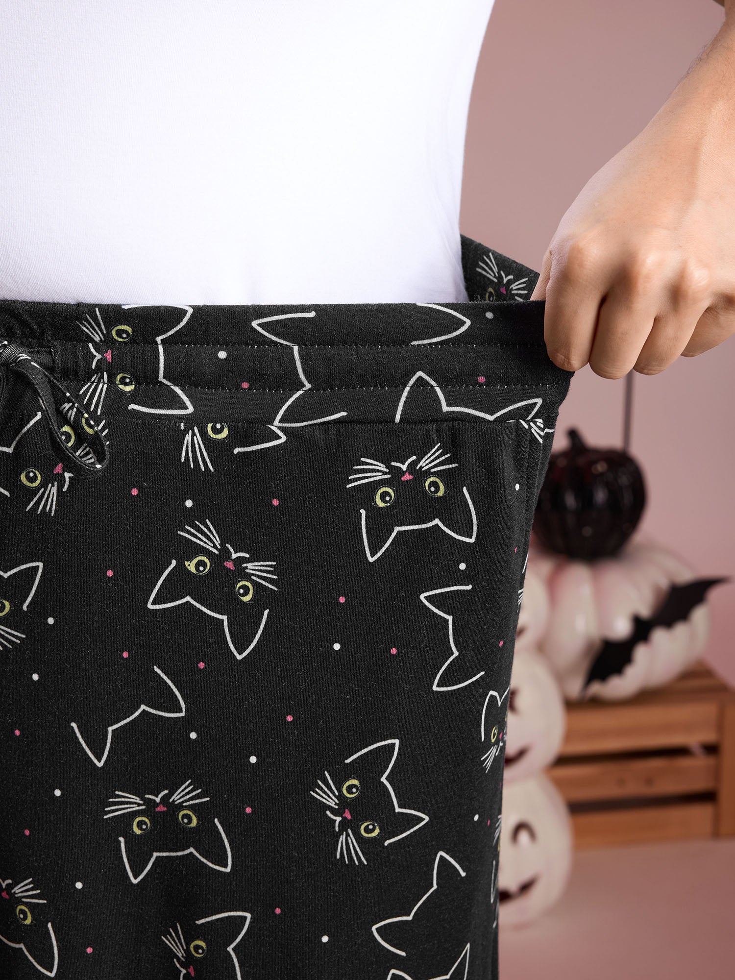 Meow Halloween Print Wide-Leg Lounge Pants - Image 4