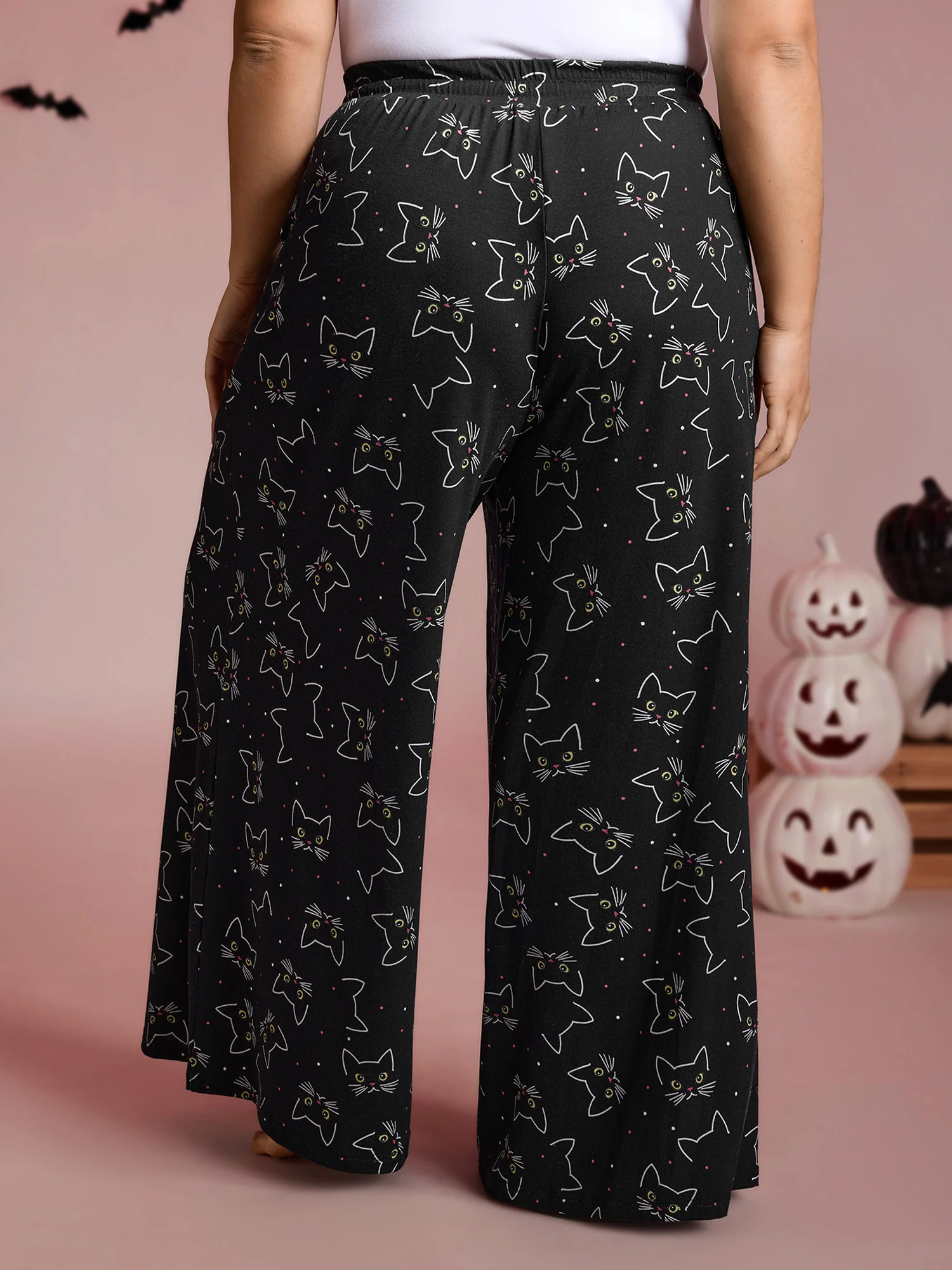 Meow Halloween Print Wide-Leg Lounge Pants - Image 5