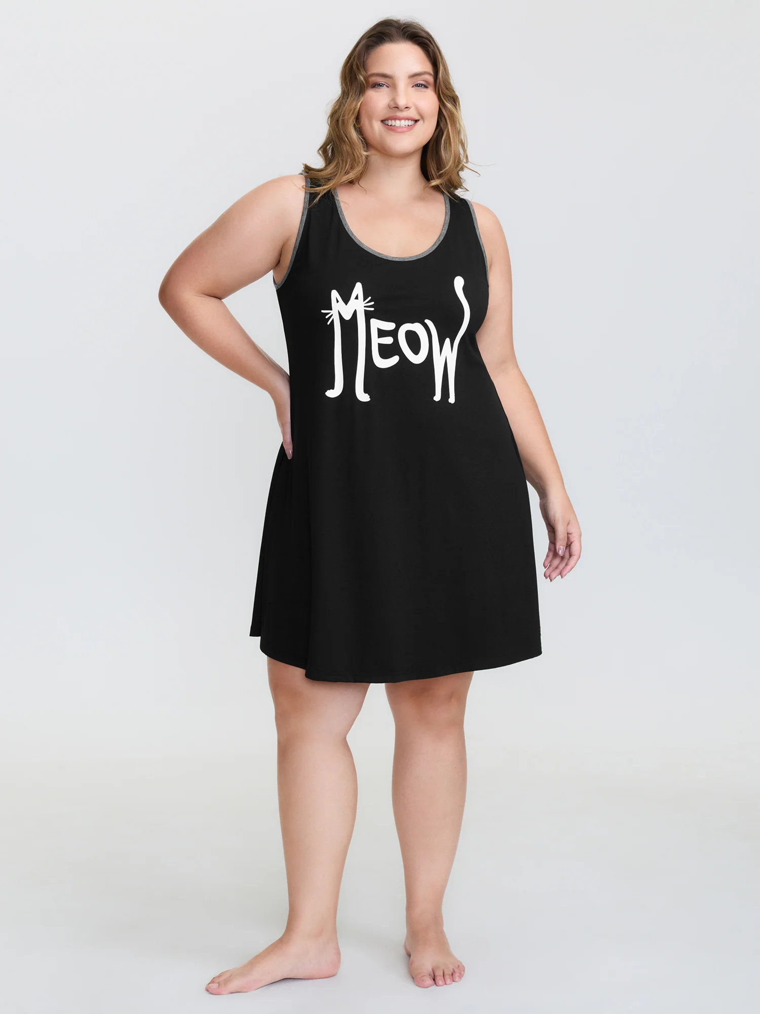 Meow Print Color Contrast Lounge Dress - Image 2